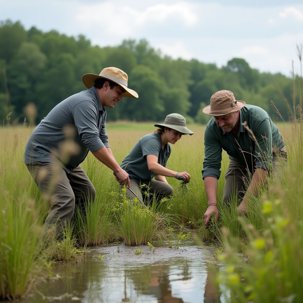 Conservation work restoring wetland habitat