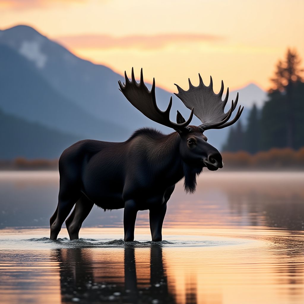 Majestic Canadian moose standing in a misty lake