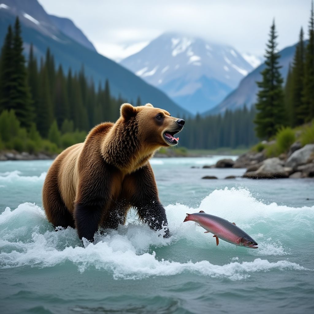 Grizzly bear fishing for salmon
