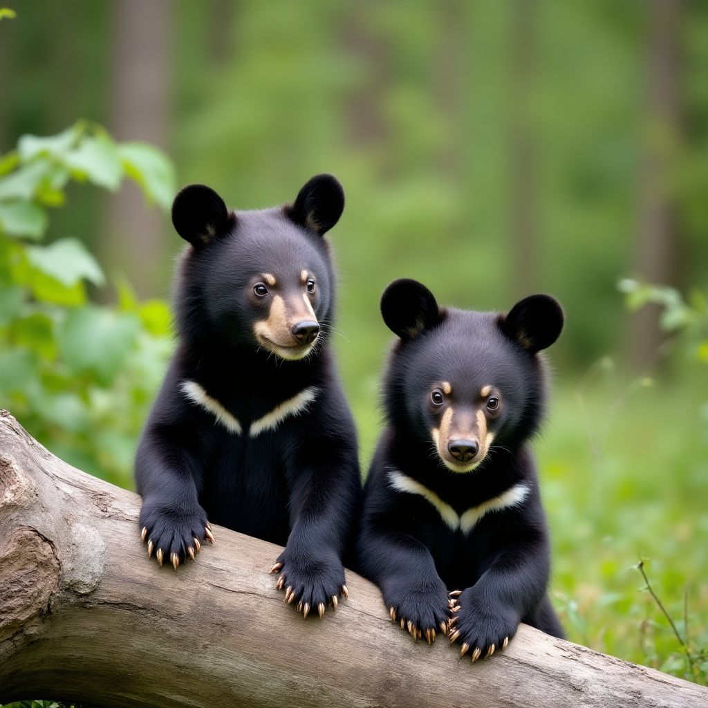 Black bear cubs playing in a forest clearing